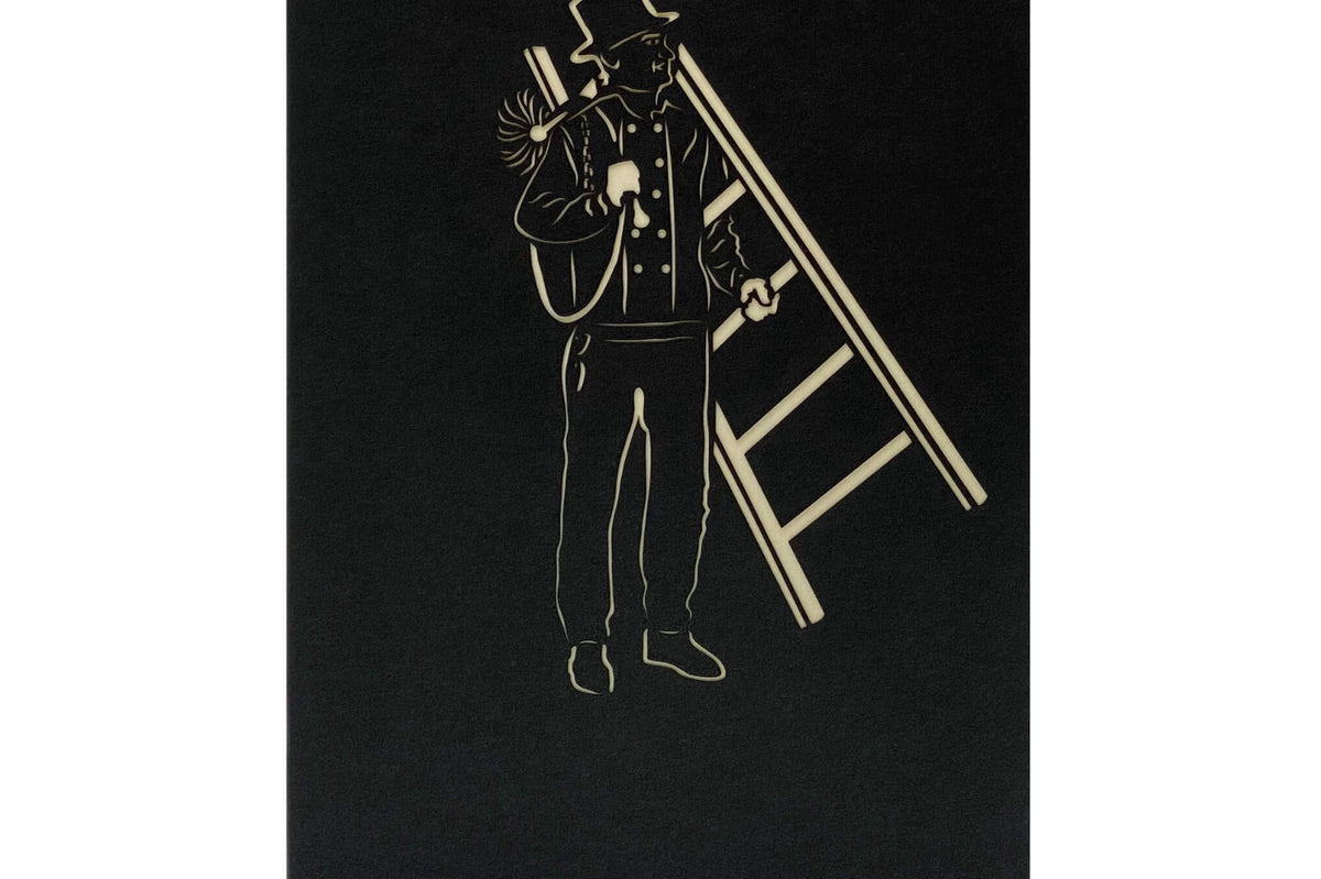 schwarze karte mit schornsteinfeger und leiter