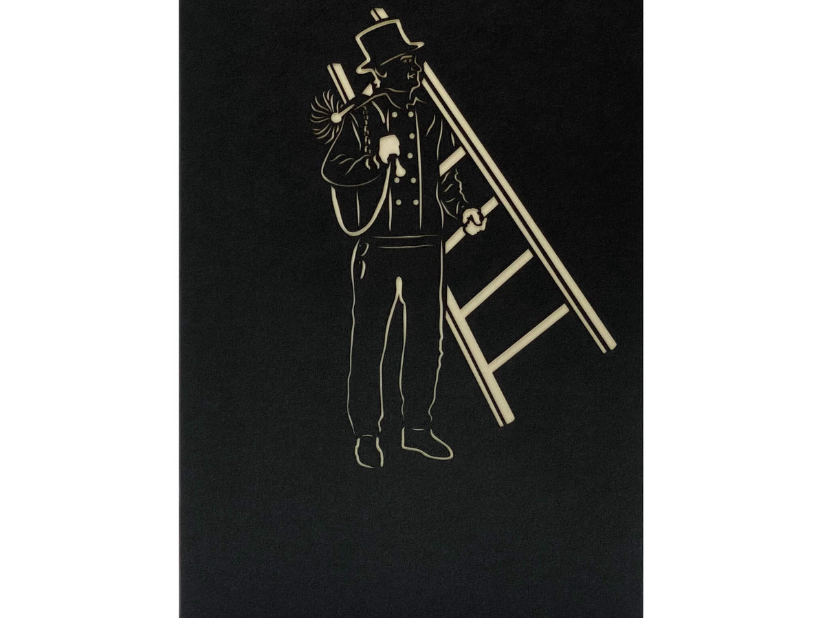 schwarze karte mit schornsteinfeger und leiter