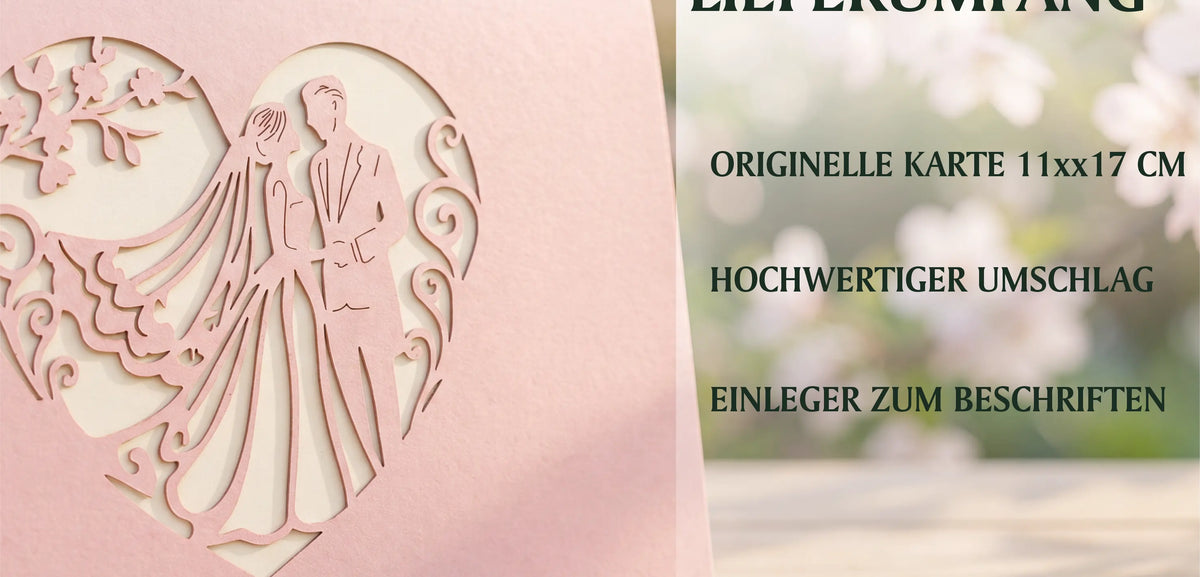 Pop-Up Hochzeitskarte 3D mit romantischem Kirschblütenbaum – detailreiche handgefertigte Glückwunschkarte zur Hochzeit, ideal als Gutschein- oder Geldgeschenk, hochwertige Papierkunst mit Überraschungseffekt