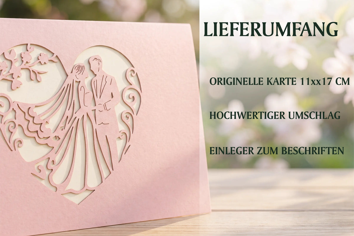 Pop-Up Hochzeitskarte 3D mit romantischem Kirschblütenbaum – detailreiche handgefertigte Glückwunschkarte zur Hochzeit, ideal als Gutschein- oder Geldgeschenk, hochwertige Papierkunst mit Überraschungseffekt