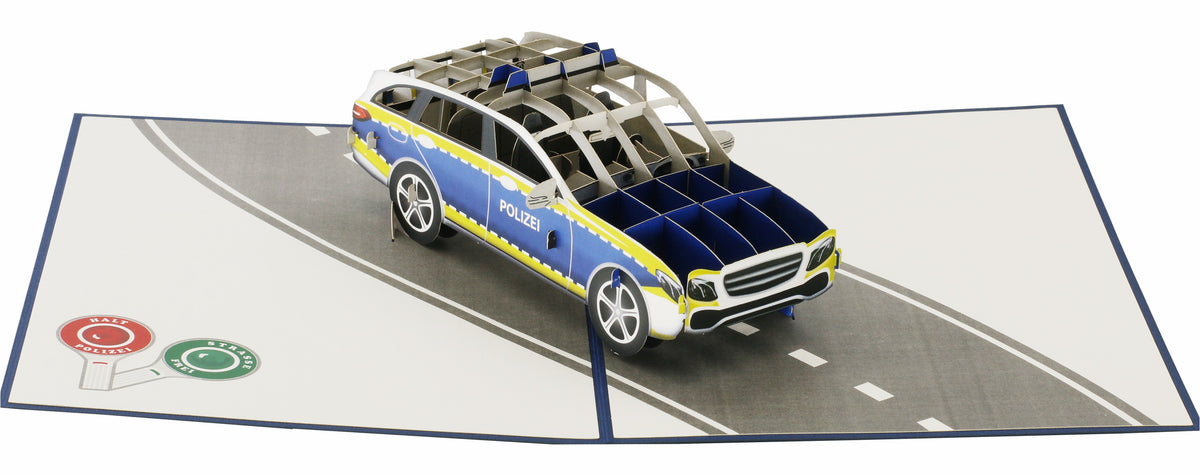 pop up karte mit polizeiauto auf einer straße