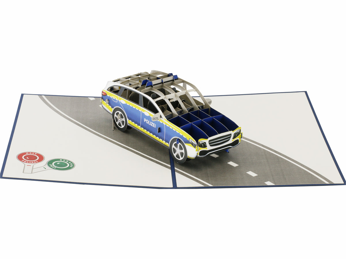 pop up karte mit polizeiauto auf einer straße