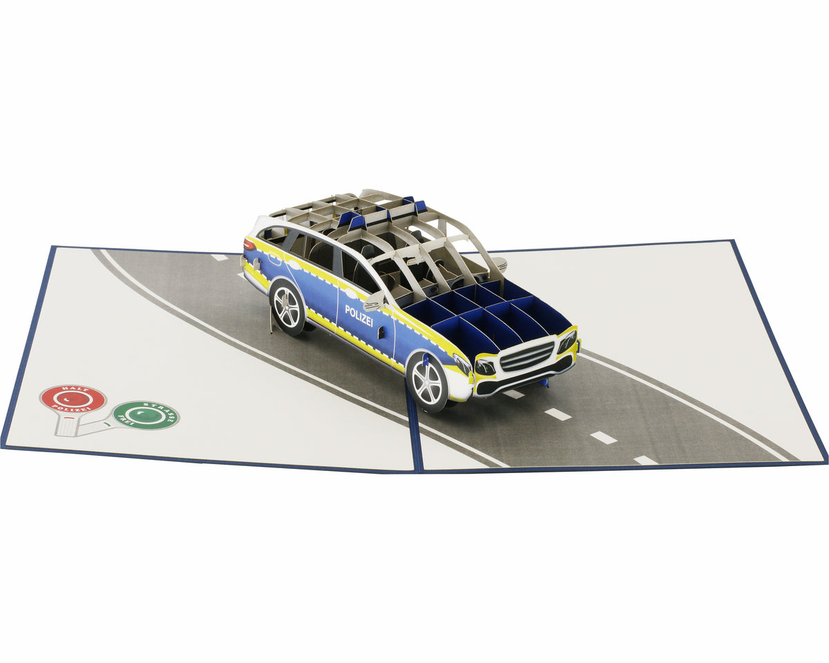 pop up karte mit polizeiauto auf einer straße