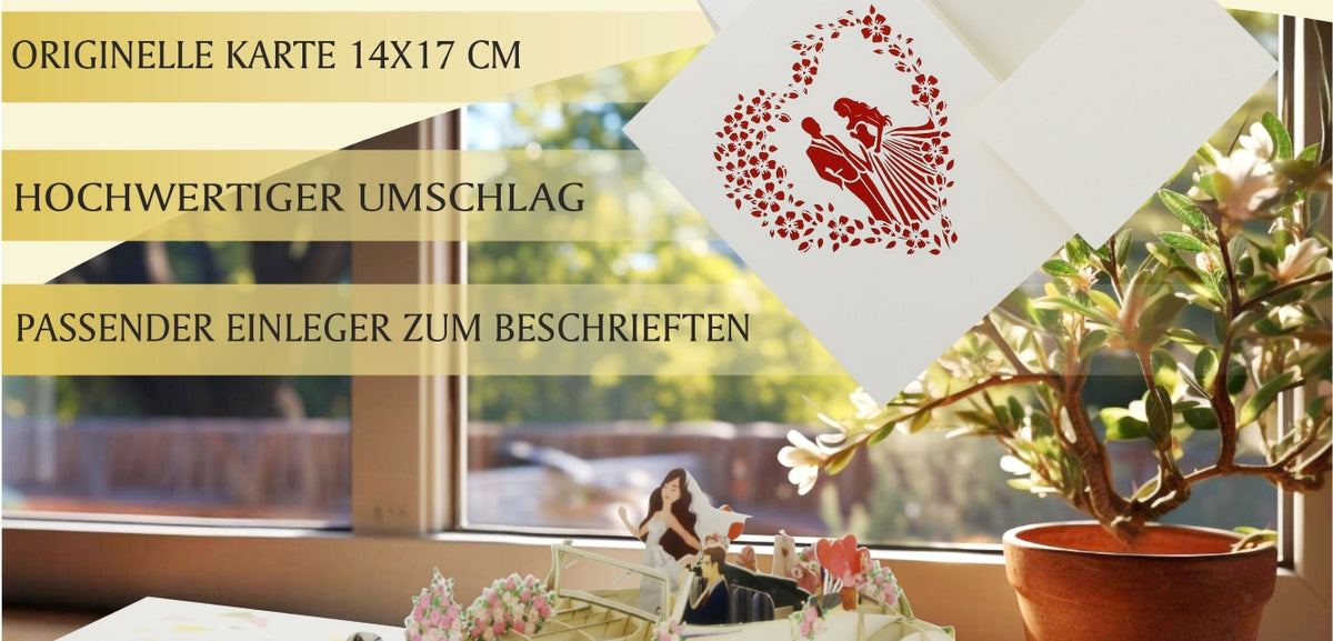 klappkarte-hochzeitsauto-mit-brautpaar-auf-der-fensterbank