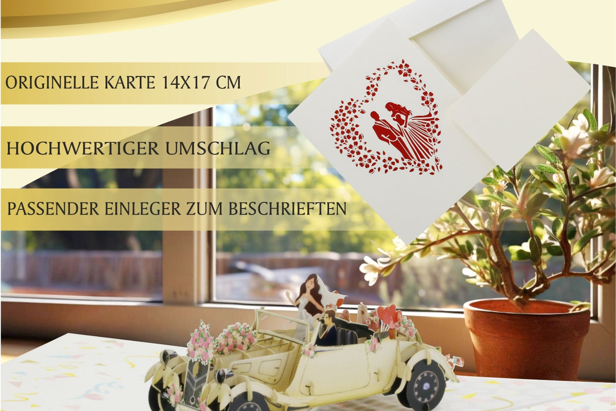 klappkarte-hochzeitsauto-mit-brautpaar-auf-der-fensterbank