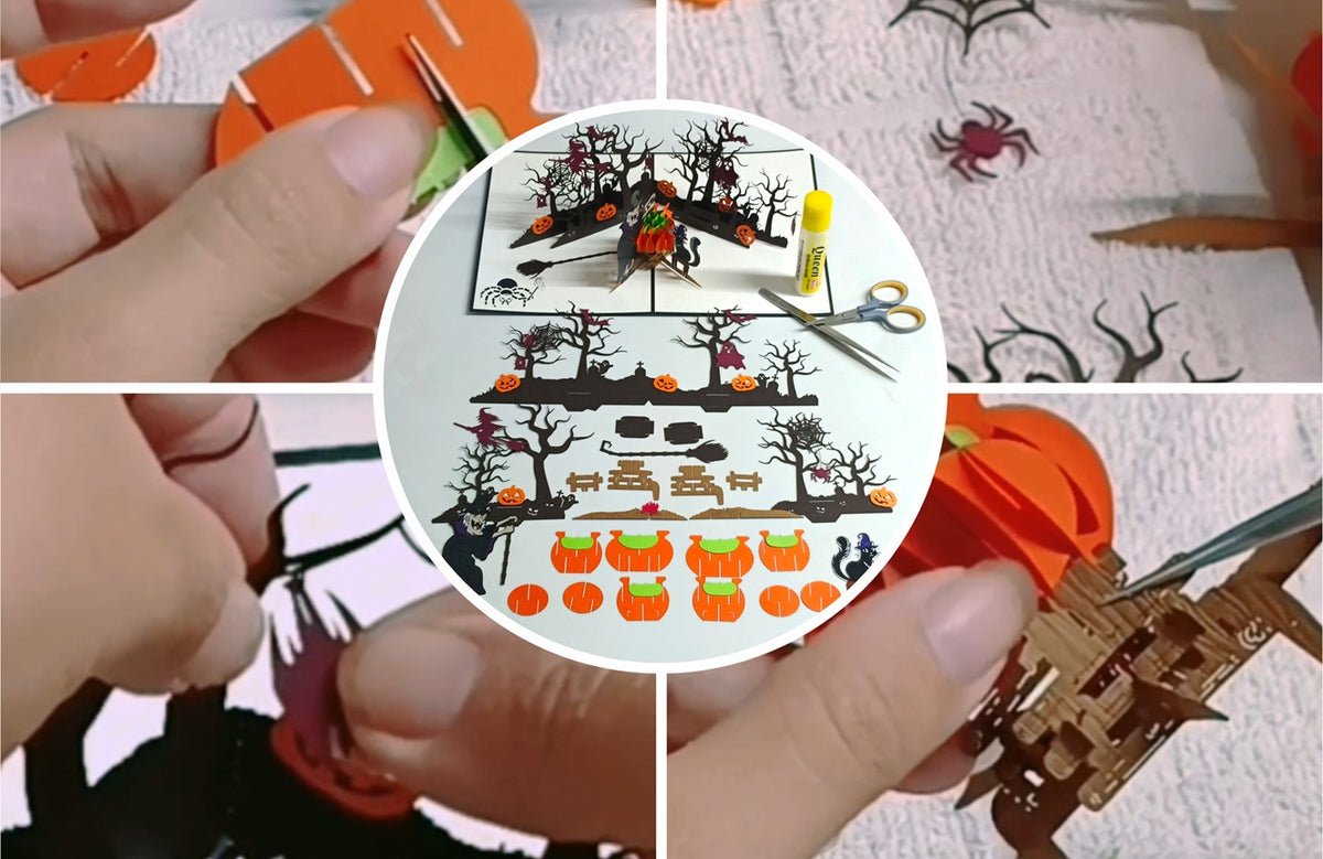 zusammenbau in handarbeit von einer klappkarte mit halloween motiv
