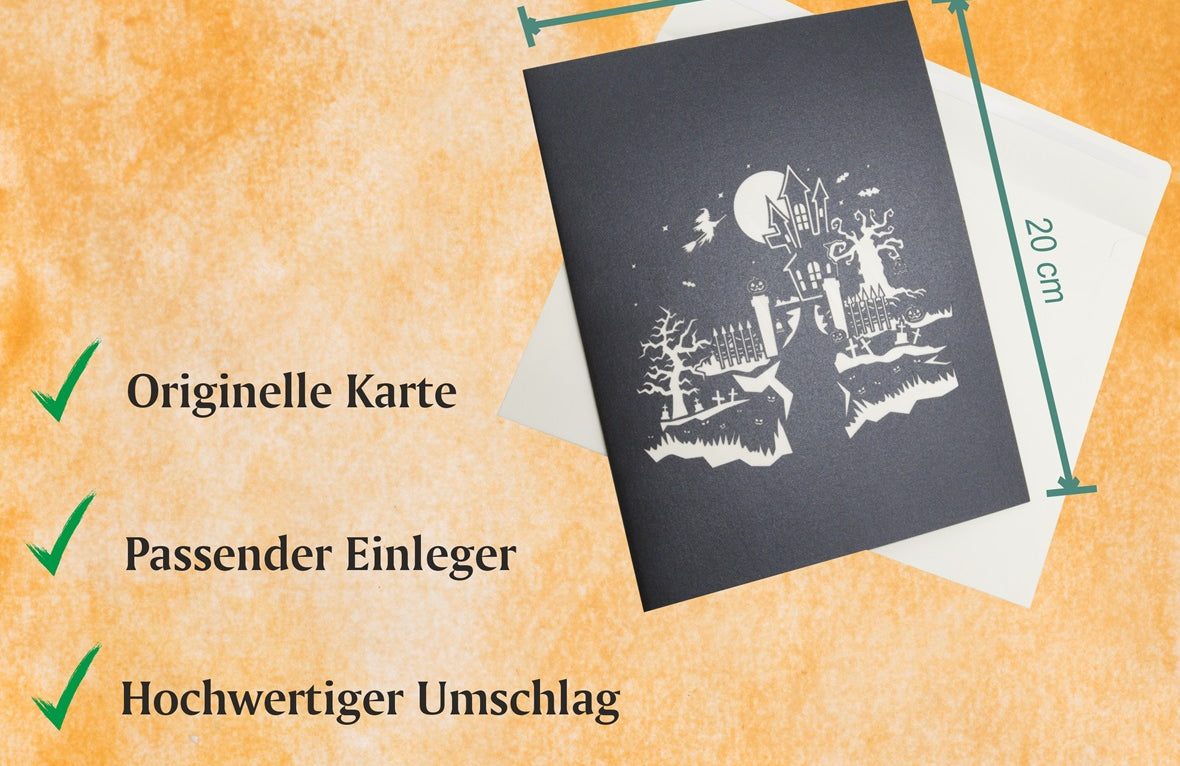 schwarze karte mit einem gruselschloss zu halloween