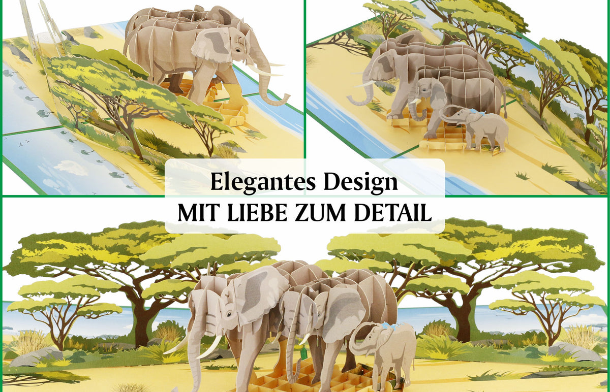 detail aufnahmenen pop up karte mit elefanten in der savanne in afrika