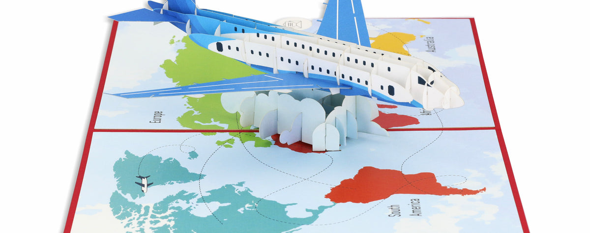 pop up karte flugzeug auf einer weltkarte