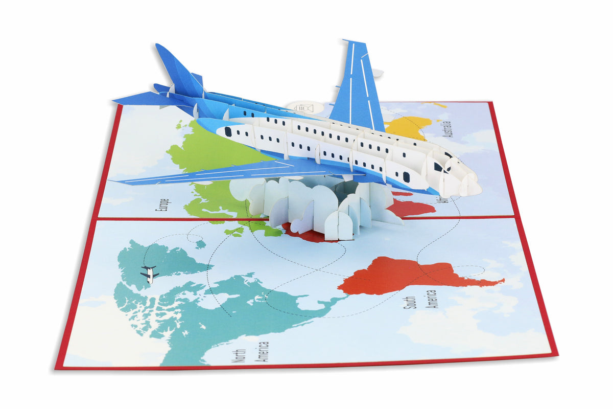 pop up karte flugzeug auf einer weltkarte