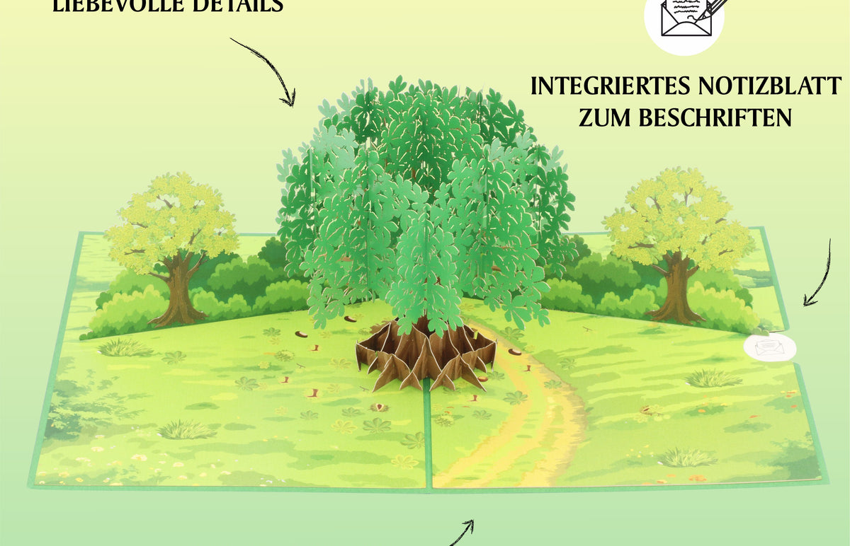 Pop Up Karte grüner Baum auf der wiese