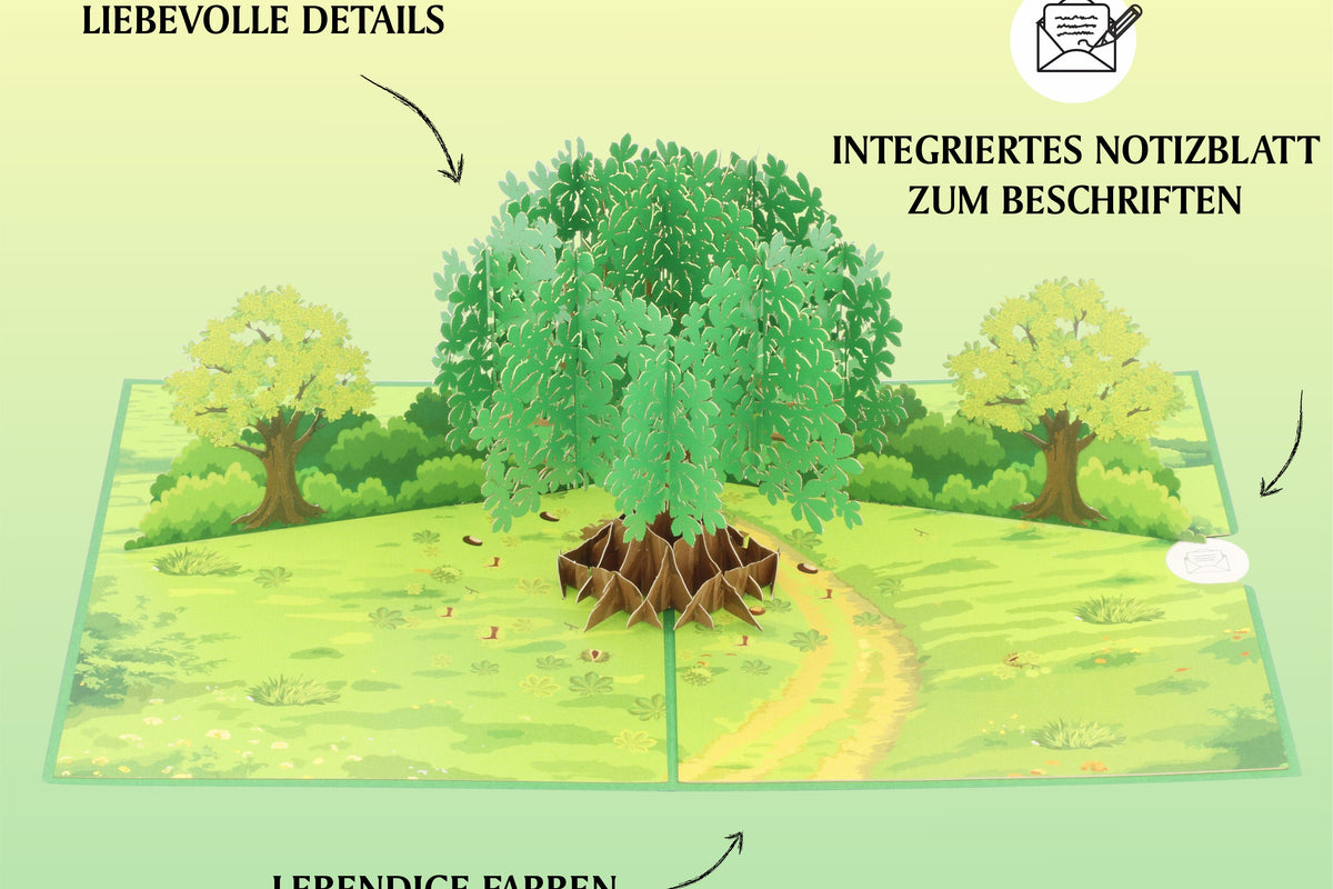 Pop Up Karte grüner Baum auf der wiese