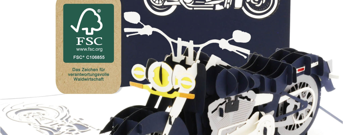 pop up karte mit dunkel blauem chopper motorrad