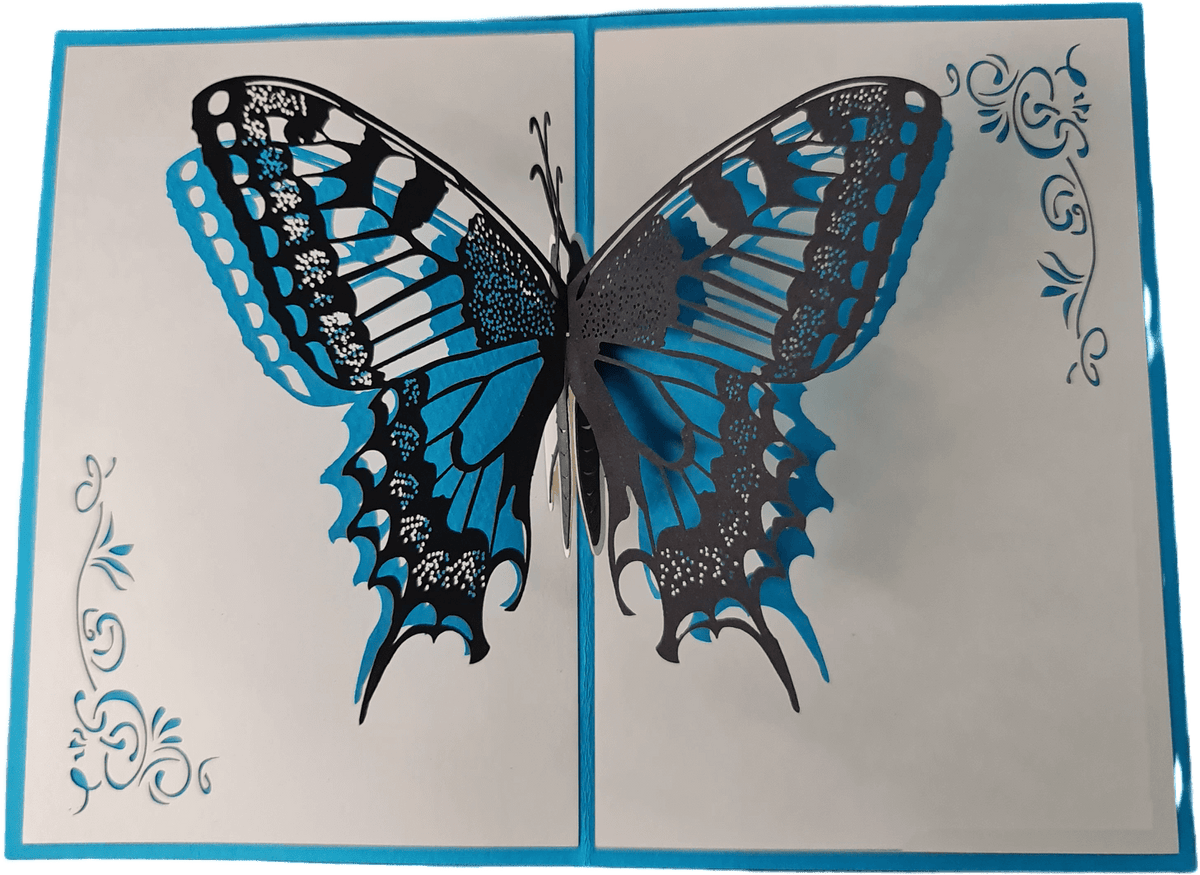 pop up karte mit einem blauen schmetterling