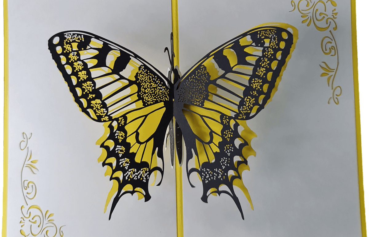 pop up karte mit schmetterling, gelb
