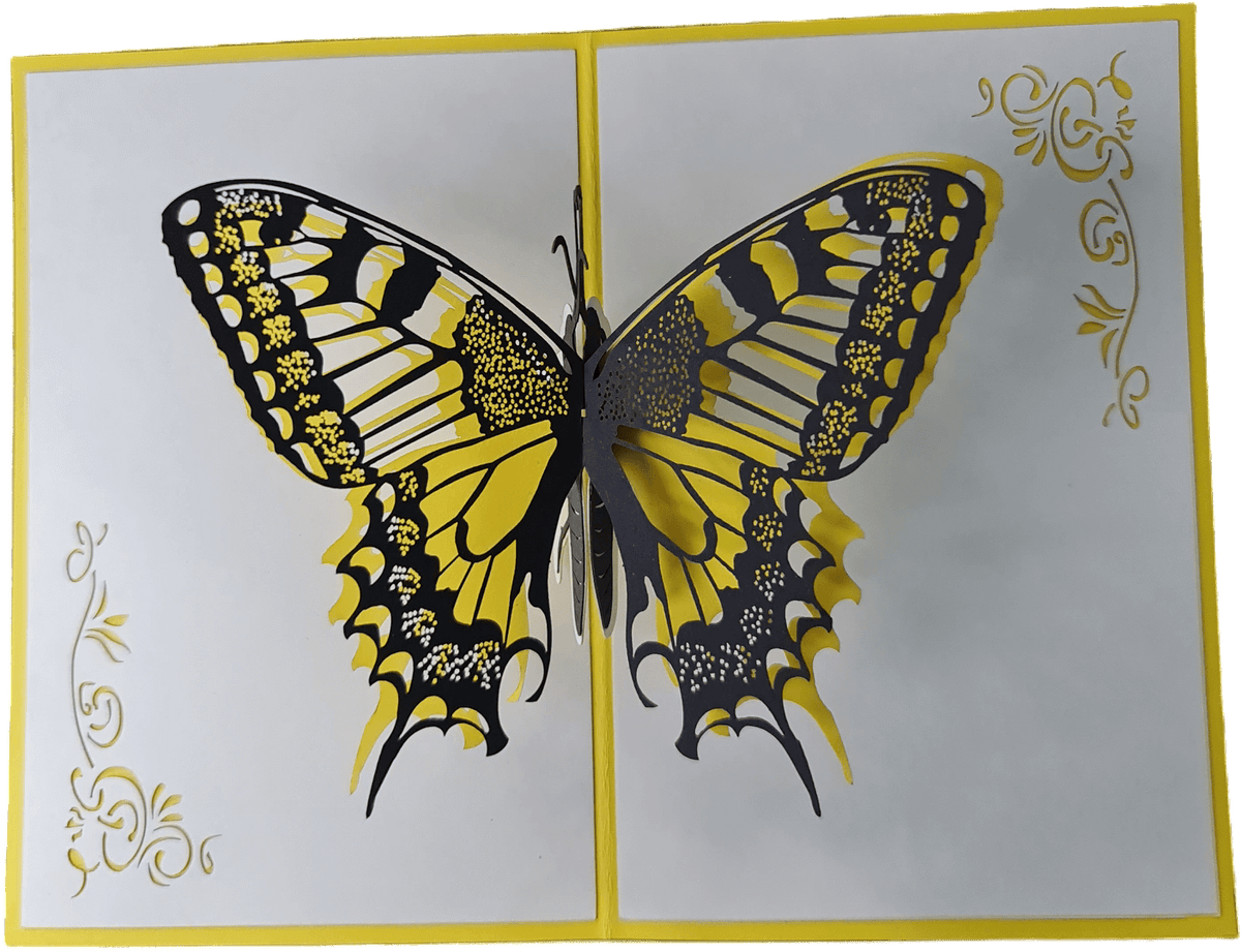 pop up karte mit schmetterling, gelb
