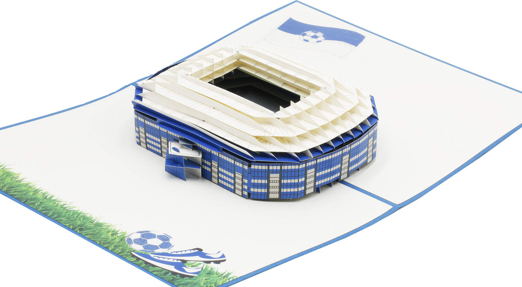 pop up karte mit fußball stadion blau weiß