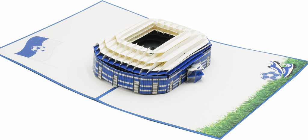 pop up karte mit fußball stadion blau weiß