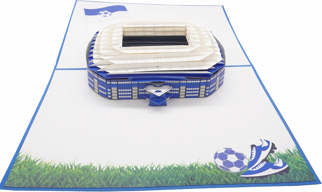 pop up karte mit fußball stadion blau weiß