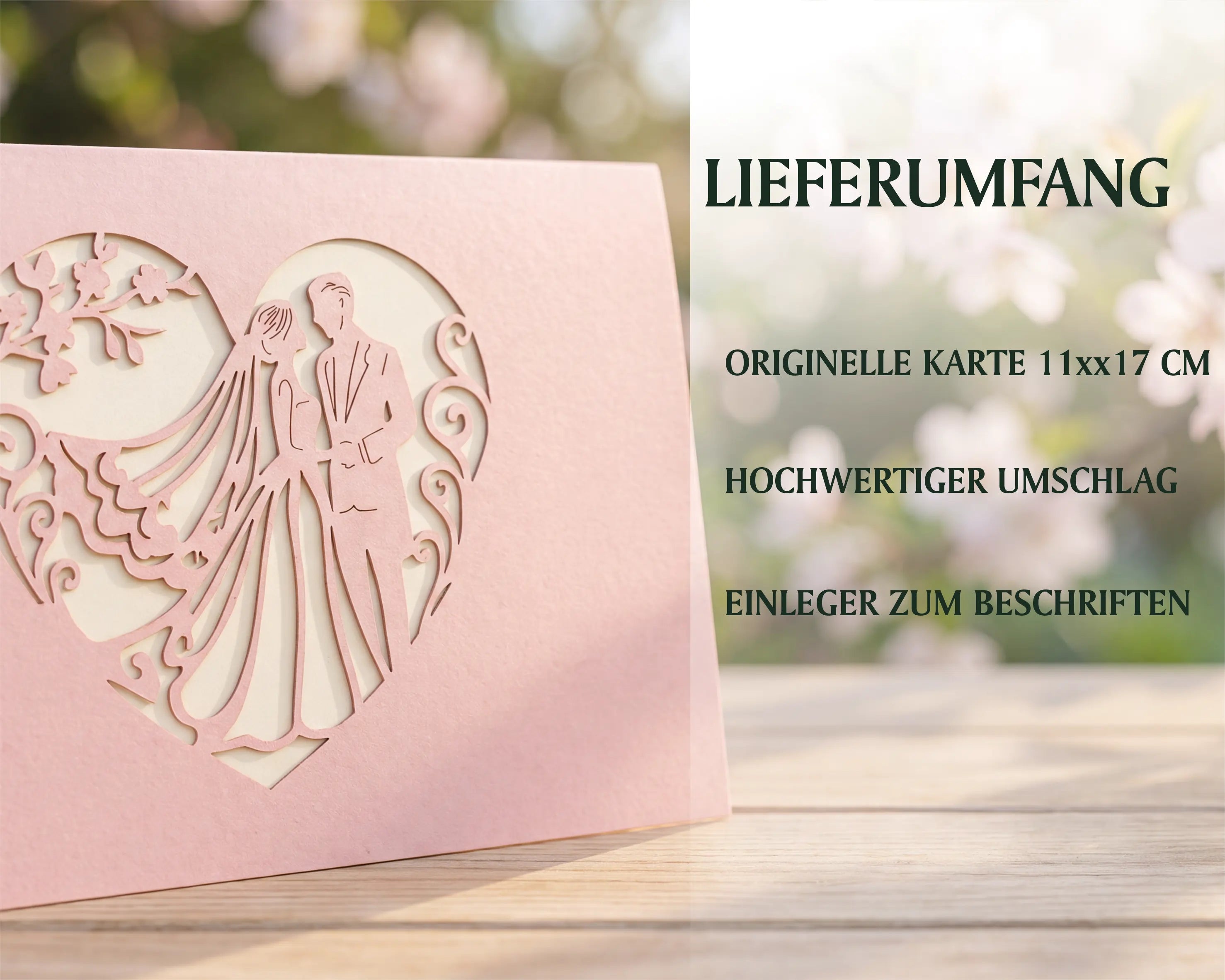 Pop-Up Hochzeitskarte 3D mit romantischem Kirschblütenbaum – detailreiche handgefertigte Glückwunschkarte zur Hochzeit, ideal als Gutschein- oder Geldgeschenk, hochwertige Papierkunst mit Überraschungseffekt