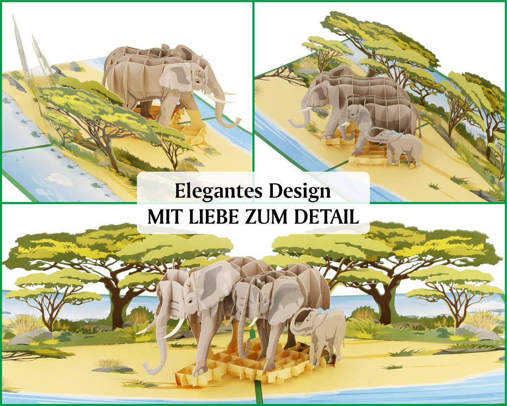 detail aufnahmenen pop up karte mit elefanten in der savanne in afrika