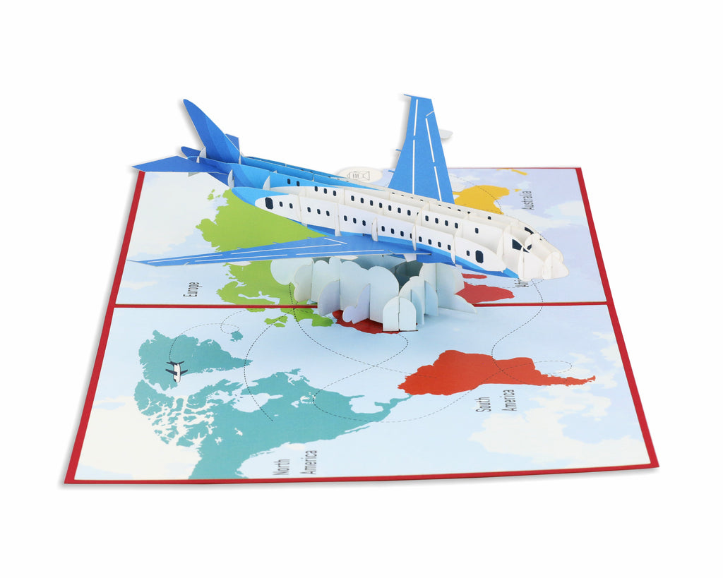 pop up karte flugzeug auf einer weltkarte