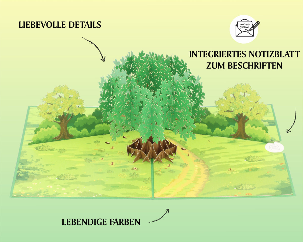Pop Up Karte grüner Baum auf der wiese