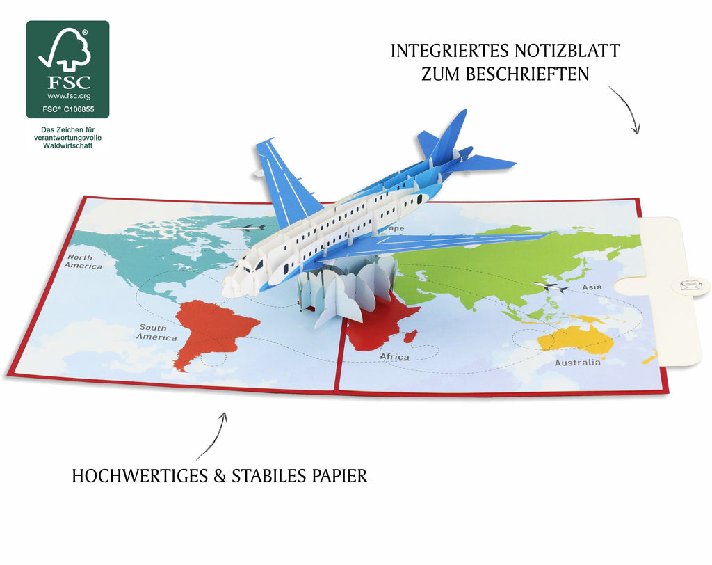 pop up karte flugzeug mit weltkarte
