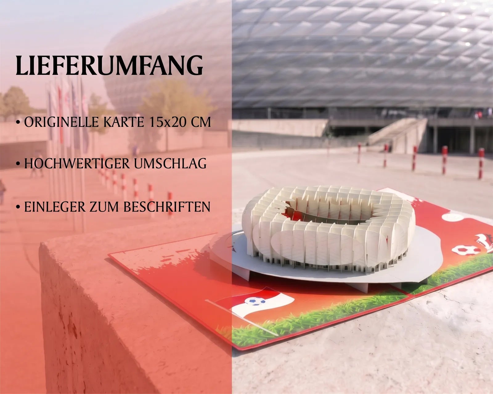 Die Lieferung umfasst eine originale Karte, einen hochwertigen Umschlag und einen beschriftbaren Einleger in ansprechendem Design.