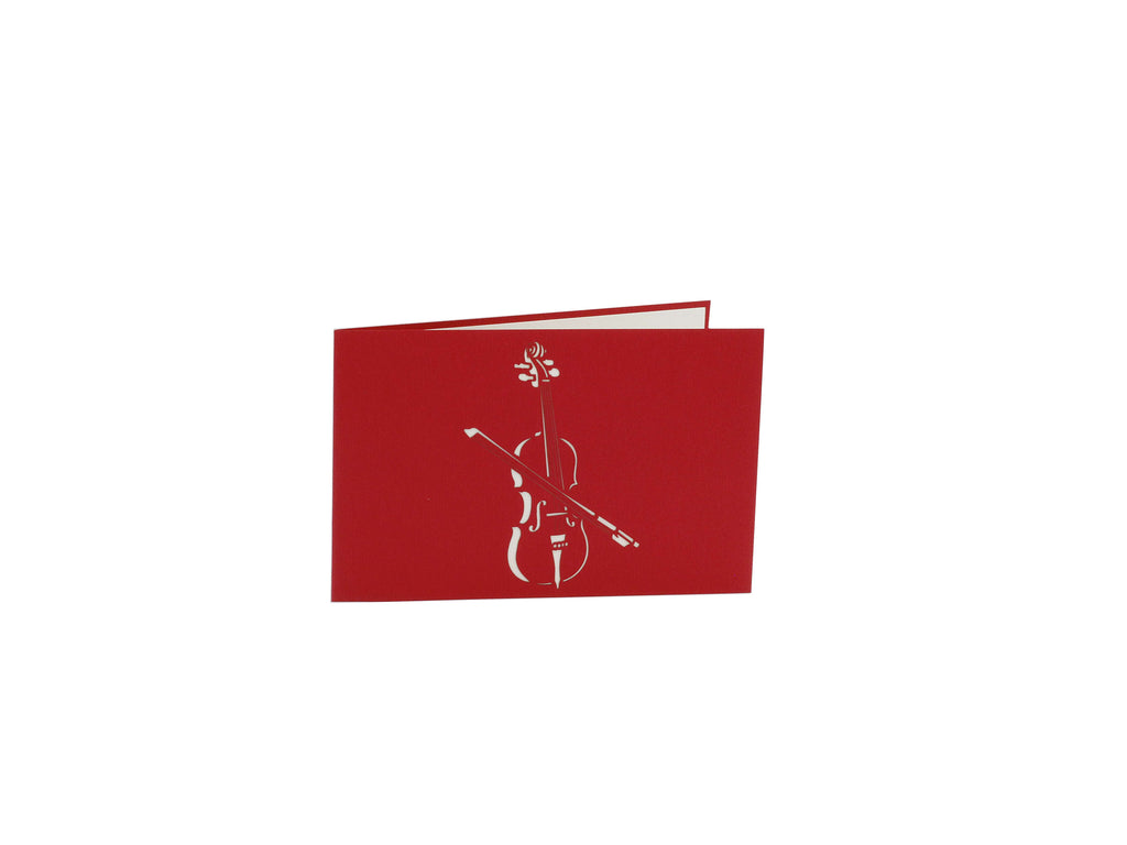 rote pop up karte mit einem cello