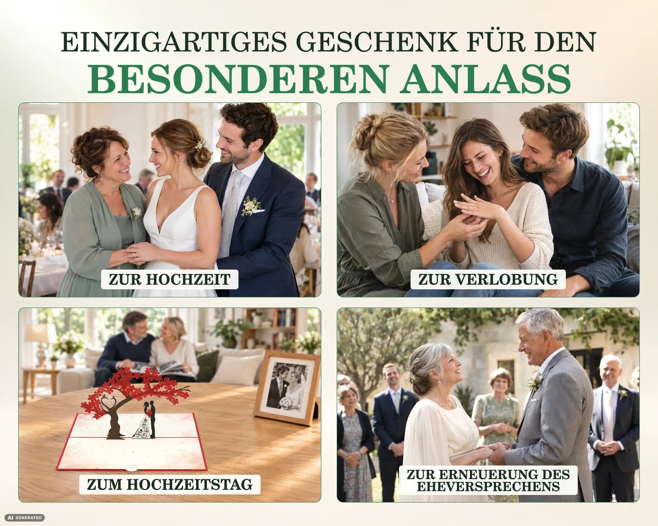 Anlässe für die Küssendes Hochzeitspaar Pop-up Karte: Hochzeit, Verlobung, Hochzeitstag und Erneuerung des Eheversprechens