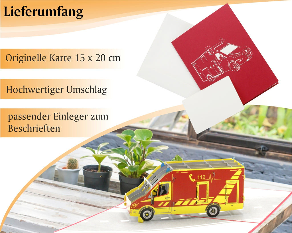 klappkarte mit krankenwagen auf dem tisch
