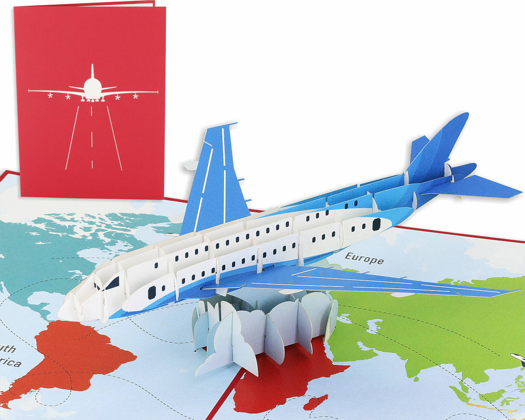 pop up karte flugzeug mit weltkarte